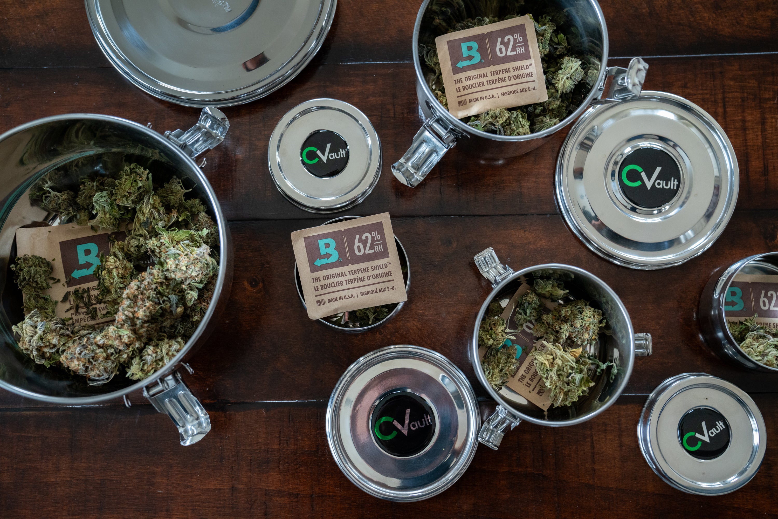 Group shot of all CVault sizes sitting on a table.